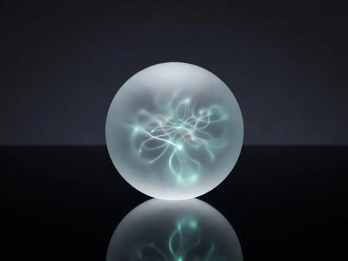 A frosted glass sphere with cyan filaments of light inside