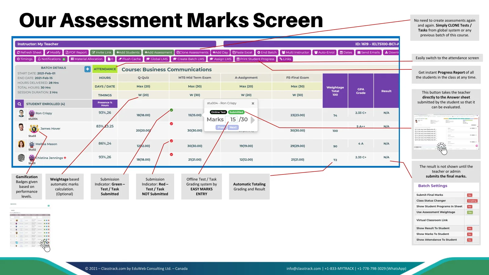ClassTrack — Assessment marks