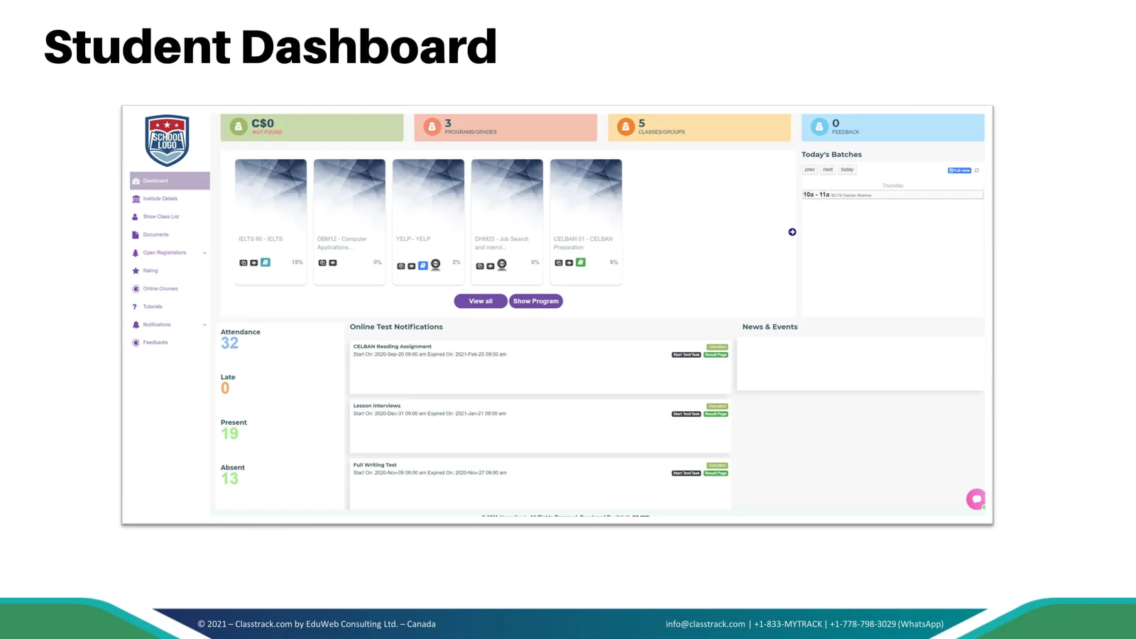 ClassTrack — Student dashboard