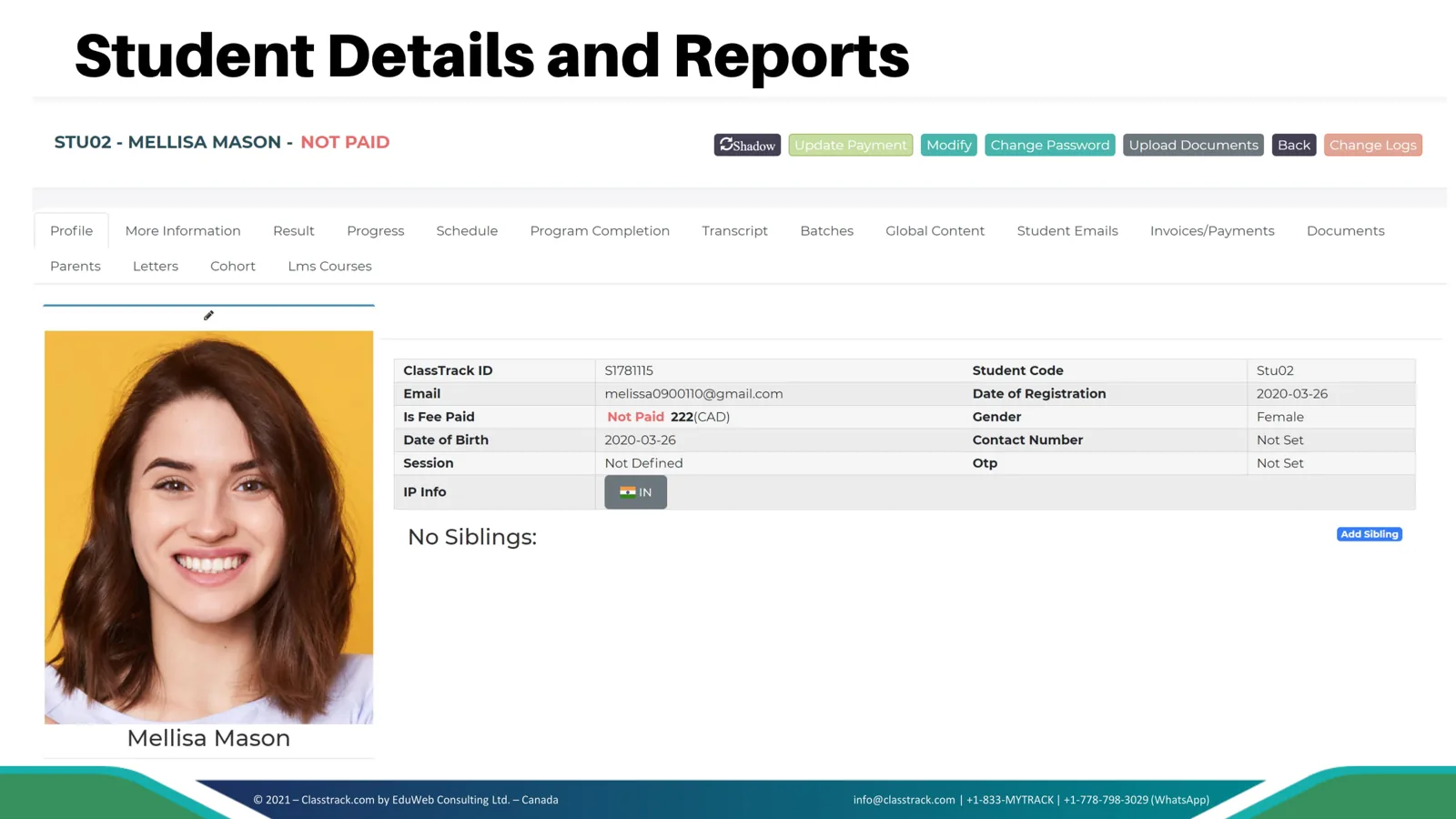 ClassTrack — Student details and reports